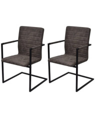 Chaises à manger cantilever lot de 2 marron similicuir | Mobilier & Déco