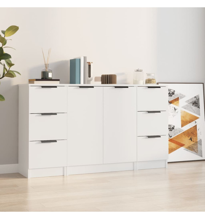 Buffets 3 pcs Blanc Bois d'ingénierie | Mobilier & Déco