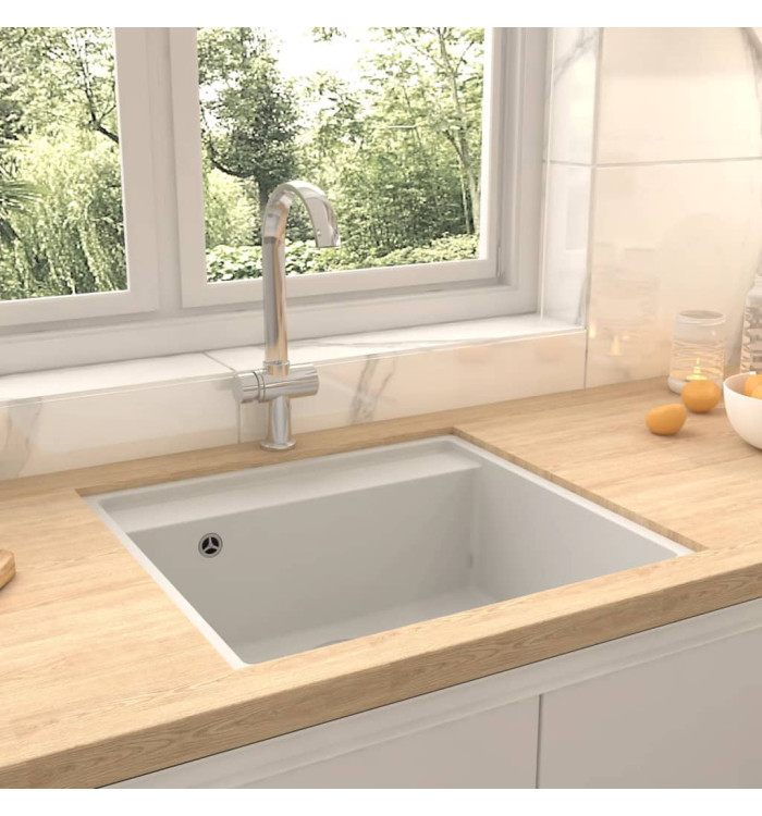 Évier de cuisine avec trou de trop-plein Blanc Granit | Mobilier & Déco