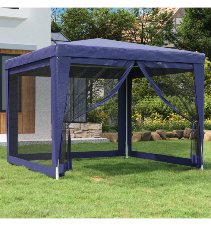 Tente de fête avec 4 parois latérales en maille Bleu 3x3 m PEHD | Mobilier & Déco