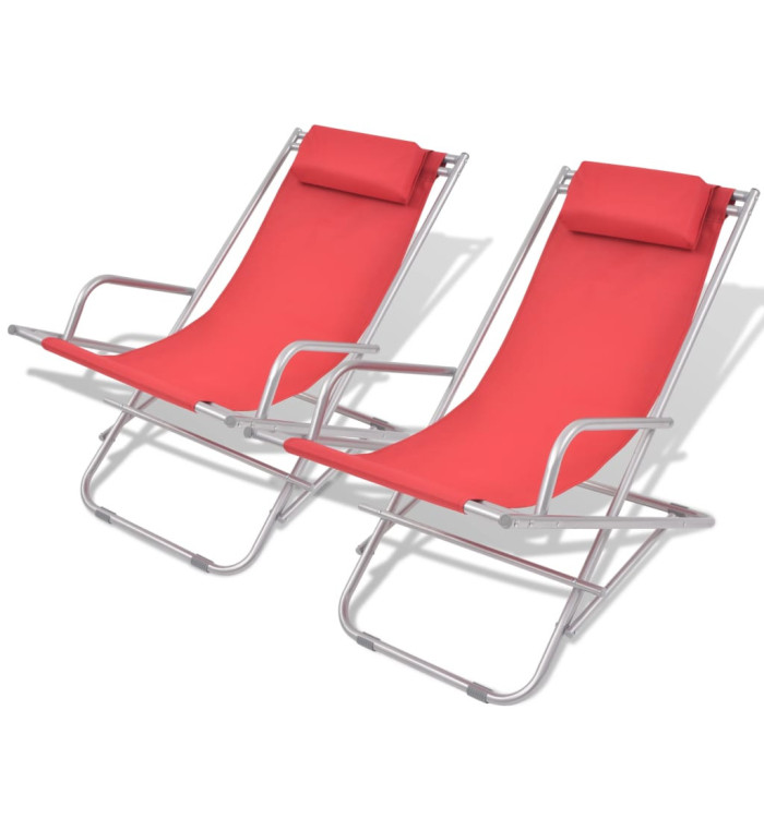 Chaises inclinables de terrasse lot de 2 Acier Rouge | Mobilier & Déco