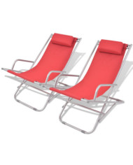 Chaises inclinables de terrasse lot de 2 Acier Rouge | Mobilier & Déco