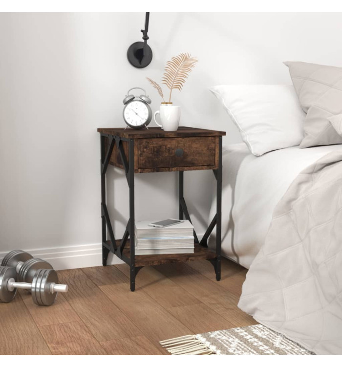 Table de chevet chêne fumé 40x42x60 cm bois d'ingénierie | Mobilier & Déco