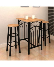 Table et tabouret de bar 3 pcs Bois et acier | Mobilier & Déco