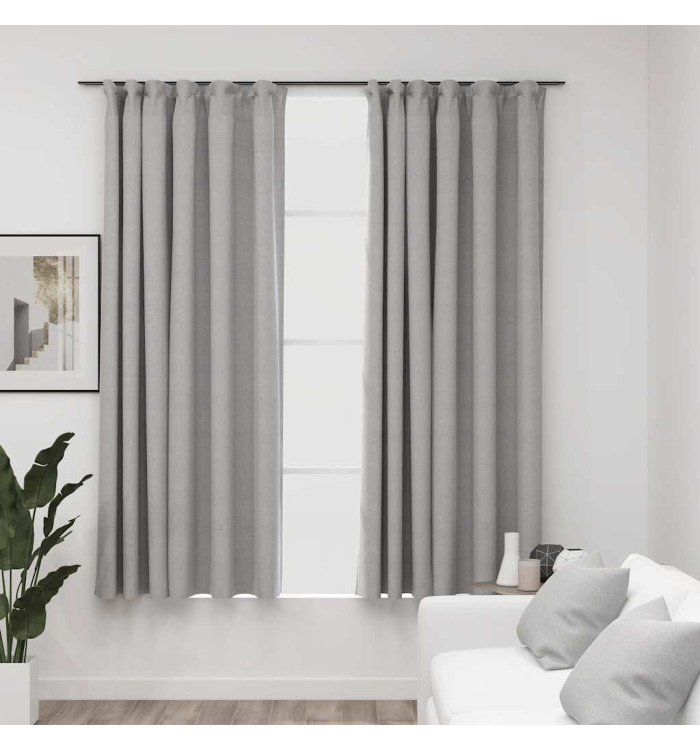 Rideaux occultants aspect lin avec crochets 2pcs Gris 140x175cm | Mobilier & Déco
