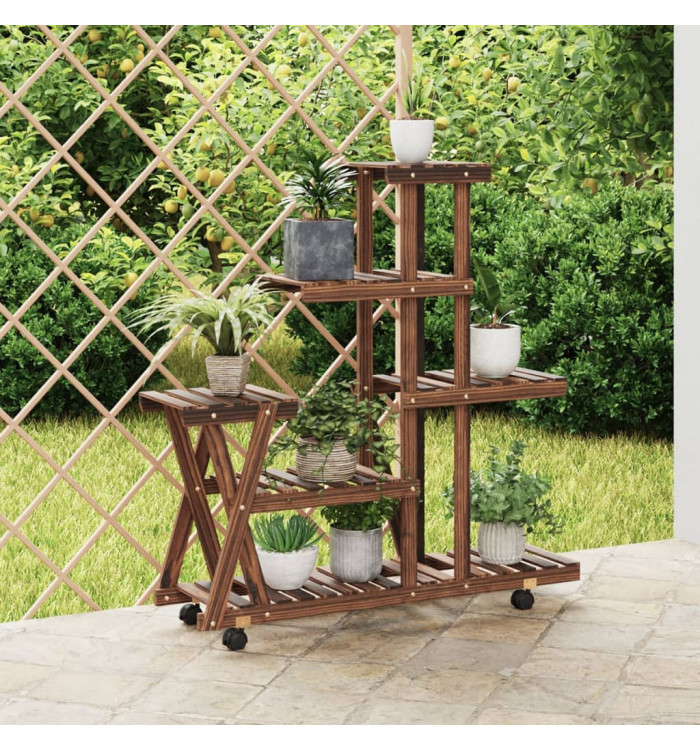 Support à fleurs avec roues 95x25x101 cm bois massif de sapin | Mobilier & Déco