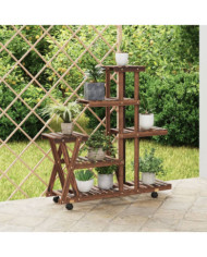 Support à fleurs avec roues 95x25x101 cm bois massif de sapin | Mobilier & Déco