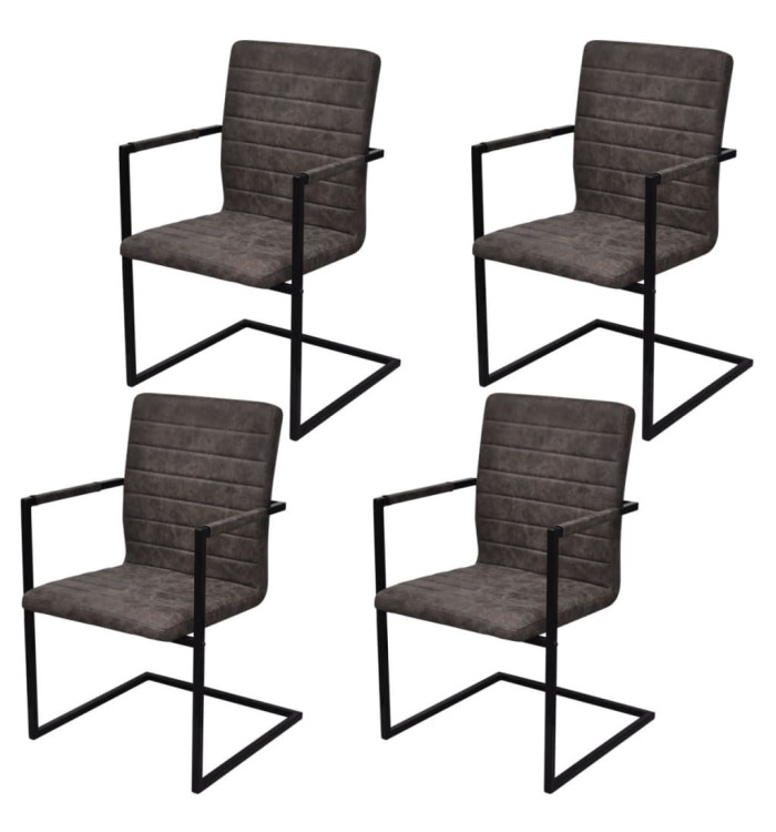 Chaises à manger cantilever lot de 4 marron similicuir | Mobilier & Déco