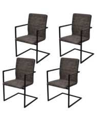 Chaises à manger cantilever lot de 4 marron similicuir | Mobilier & Déco