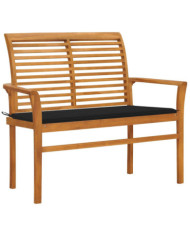 Banc de jardin avec coussin noir 112 cm Bois de teck massif | Mobilier & Déco
