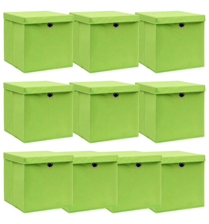 Boîtes de rangement avec couvercles 10pcs Vert 32x32x32cm Tissu | Mobilier & Déco