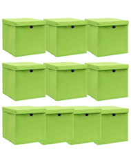 Boîtes de rangement avec couvercles 10pcs Vert 32x32x32cm Tissu | Mobilier & Déco