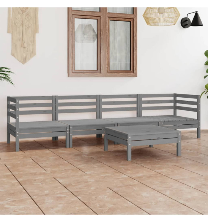 Salon de jardin 5 pcs Gris Bois de pin massif | Mobilier & Déco