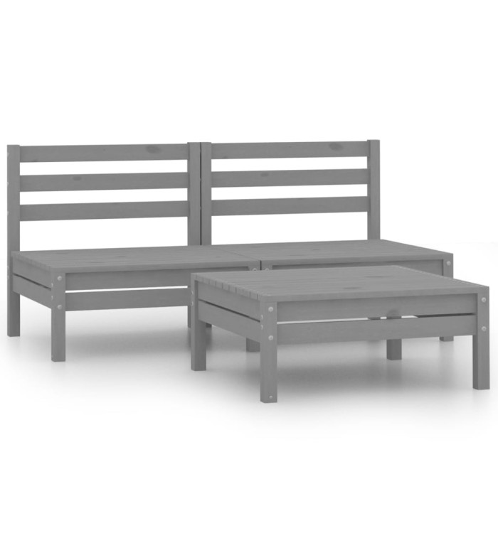 Salon de jardin 3 pcs Bois de pin massif Gris | Mobilier & Déco