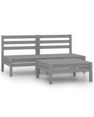 Salon de jardin 3 pcs Bois de pin massif Gris | Mobilier & Déco