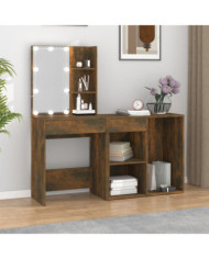 Coiffeuse à LED avec armoire Chêne fumé Bois d'ingénierie | Mobilier & Déco