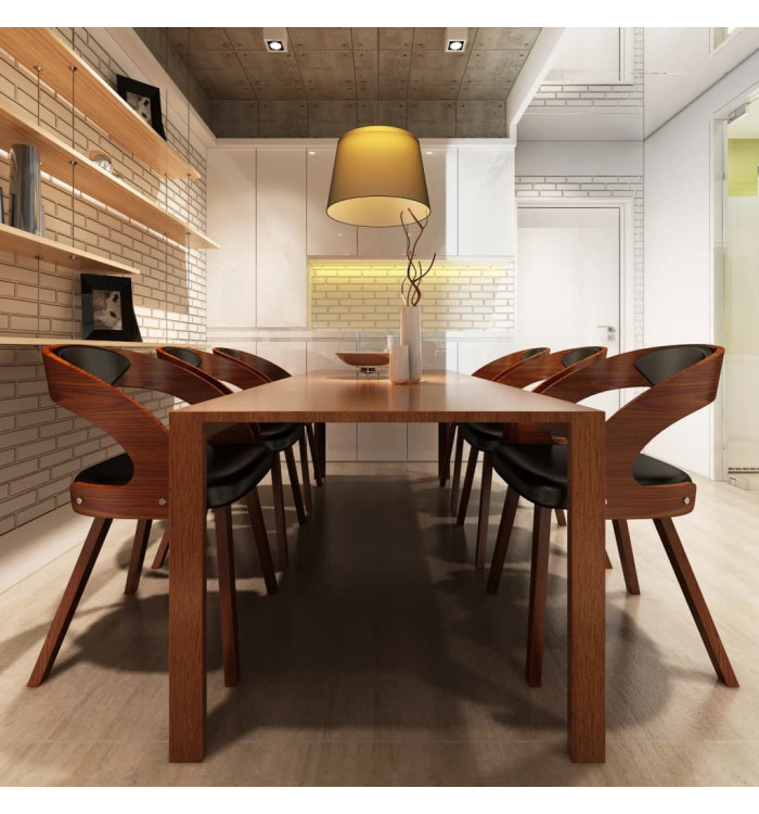 Chaises à manger lot de 6 marron similicuir | Mobilier & Déco
