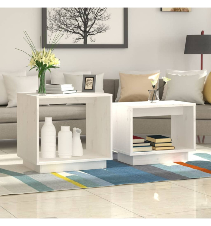 Tables basses gigognes 2 pcs Blanc Bois de pin massif | Mobilier & Déco