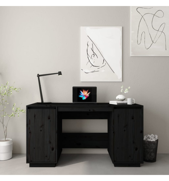 Bureau noir 140x50x75 cm bois massif de pin | Mobilier & Déco