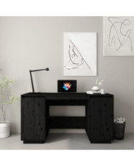 Bureau noir 140x50x75 cm bois massif de pin | Mobilier & Déco