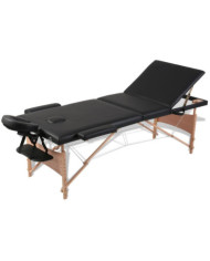 Table de massage pliable Noir 3 zones avec cadre en bois | Mobilier & Déco