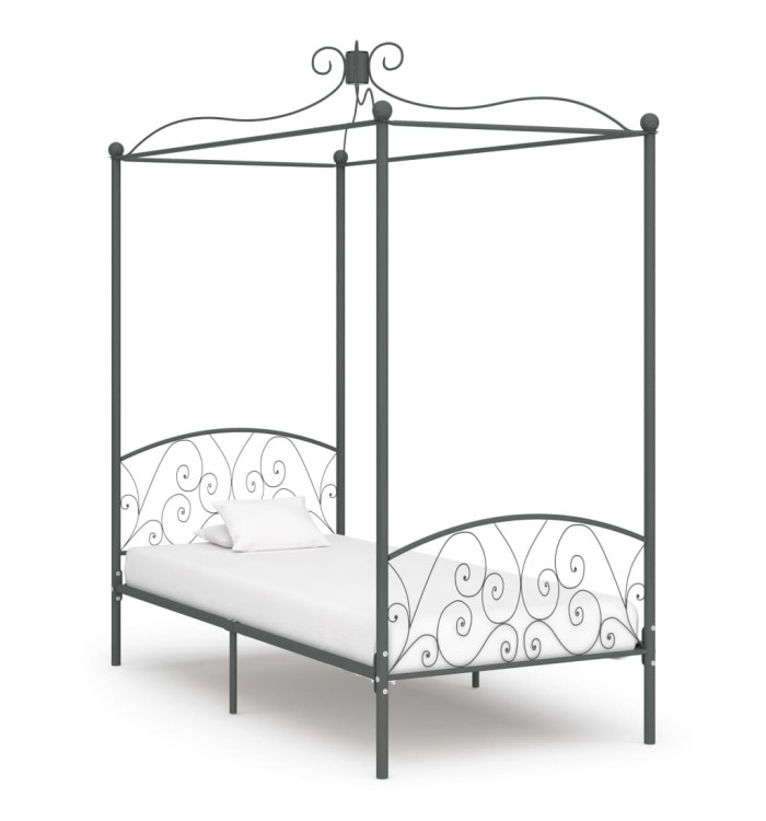 Cadre de lit à baldaquin sans matelas gris métal 100x200 cm | Mobilier & Déco