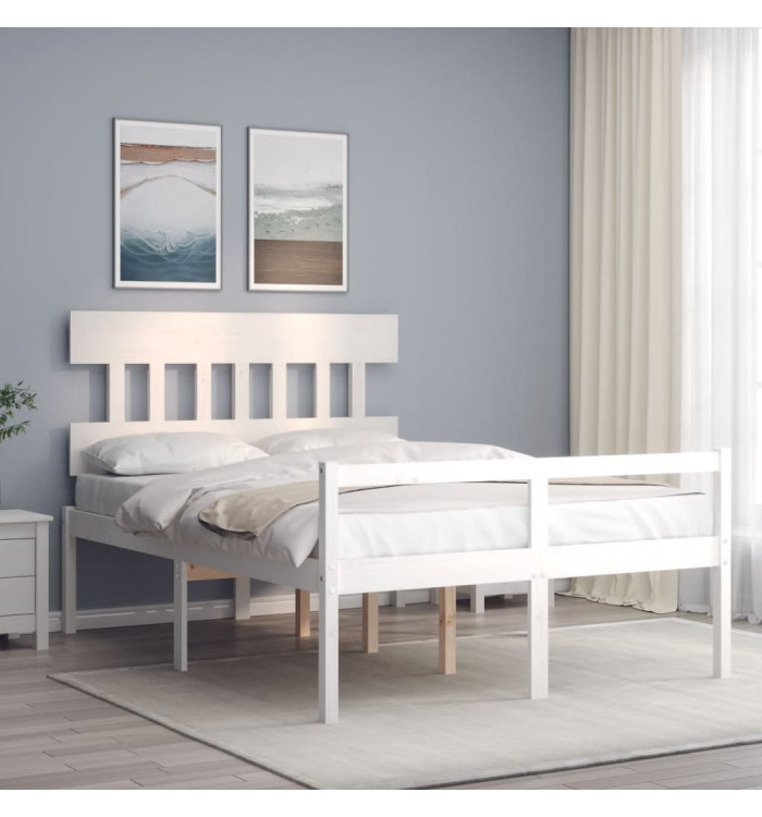 Lit pour personne âgée sans matelas blanc 140x190cm bois massif | Mobilier & Déco