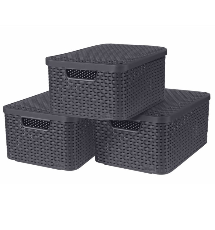 Curver Boîtes de rangement Style avec couvercle 3 pcs M Anthracite | Mobilier & Déco