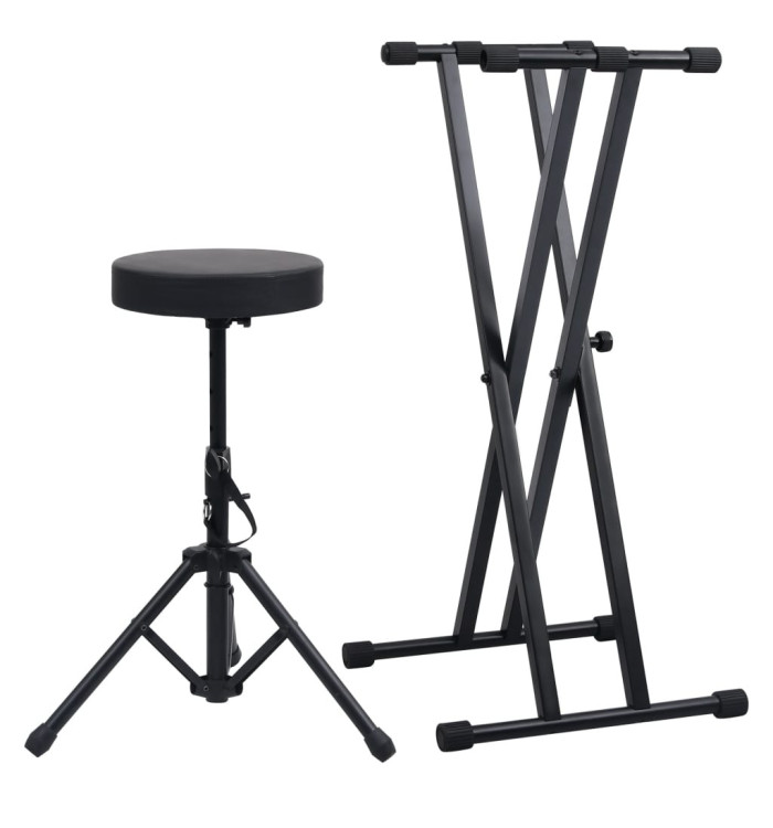 Kit de support de clavier à empattement double et tabouret Noir | Mobilier & Déco