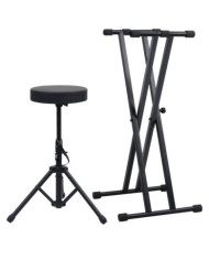 Kit de support de clavier à empattement double et tabouret Noir | Mobilier & Déco