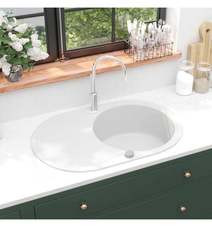 Évier de cuisine Granit Seul lavabo Ovale Blanc | Mobilier & Déco